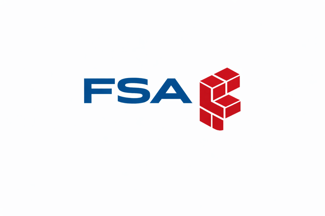 FSA, logo bleu et briques rouges